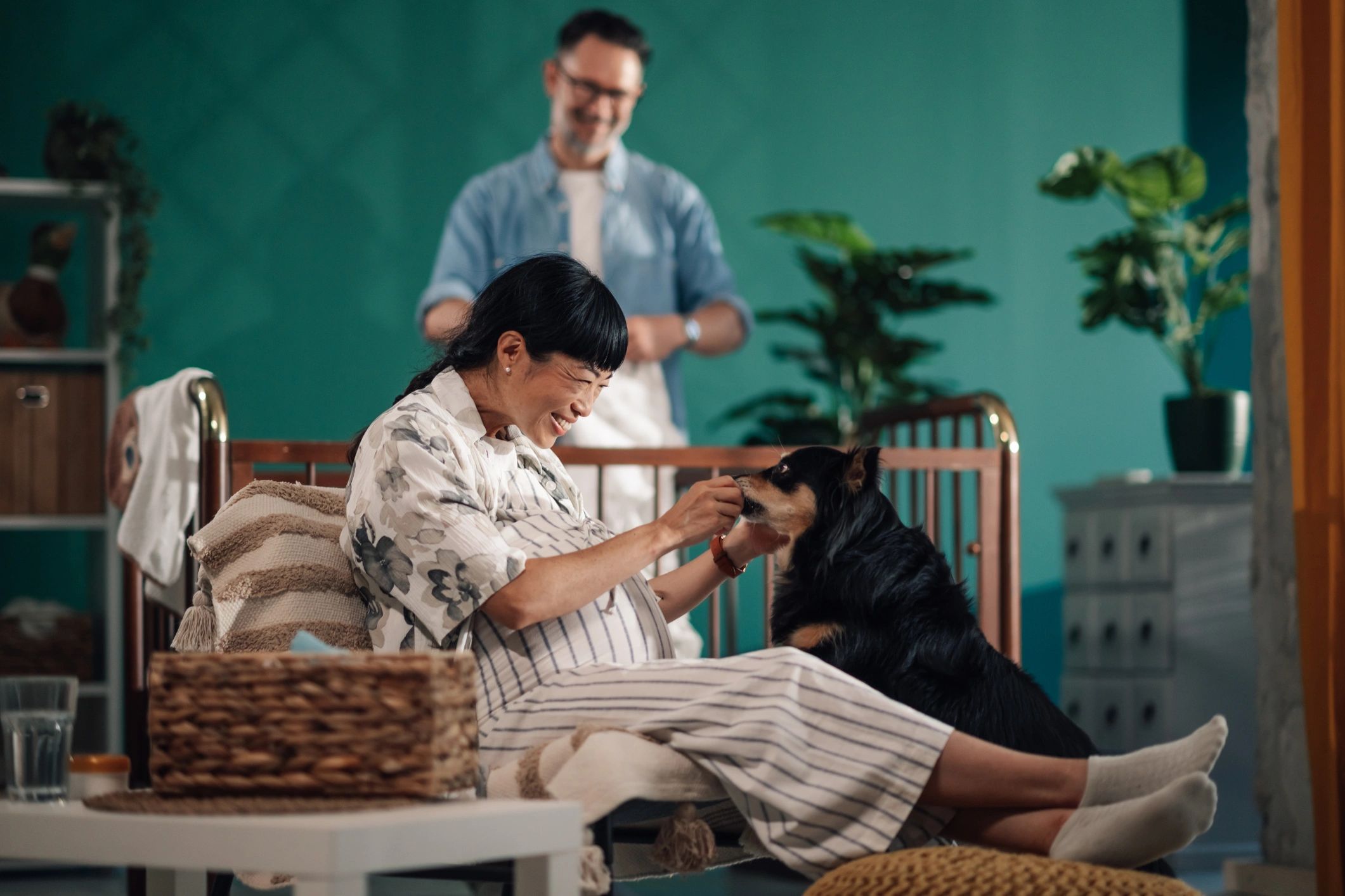 Person at home with a dog